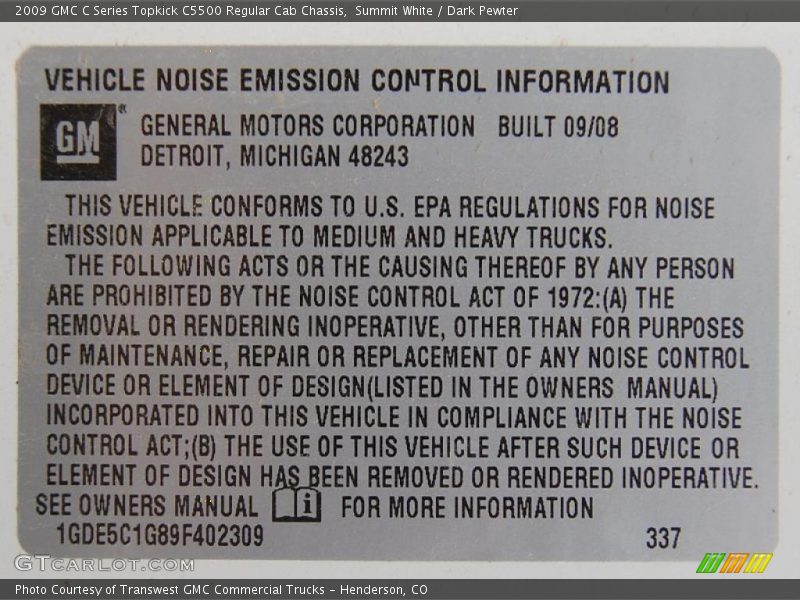 Summit White / Dark Pewter 2009 GMC C Series Topkick C5500 Regular Cab Chassis