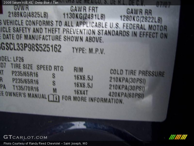 Deep Blue / Tan 2008 Saturn VUE XE