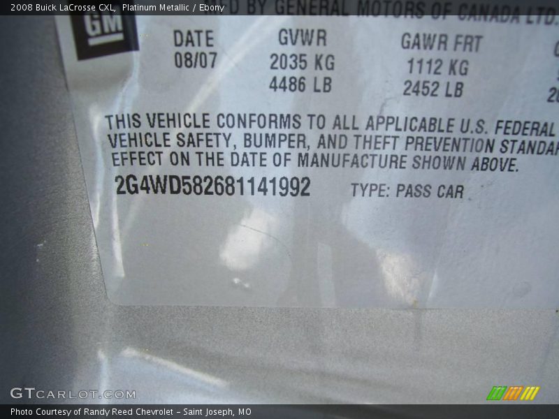 Platinum Metallic / Ebony 2008 Buick LaCrosse CXL