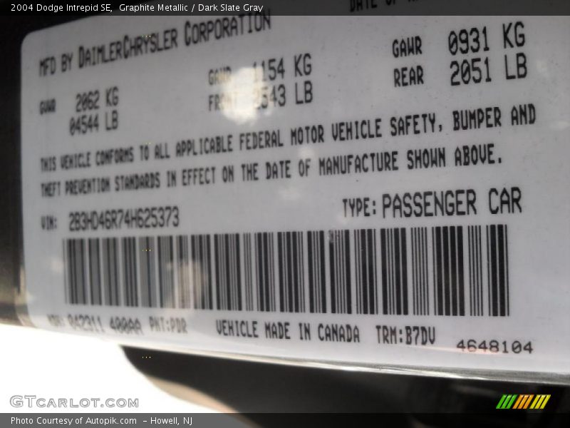 Graphite Metallic / Dark Slate Gray 2004 Dodge Intrepid SE