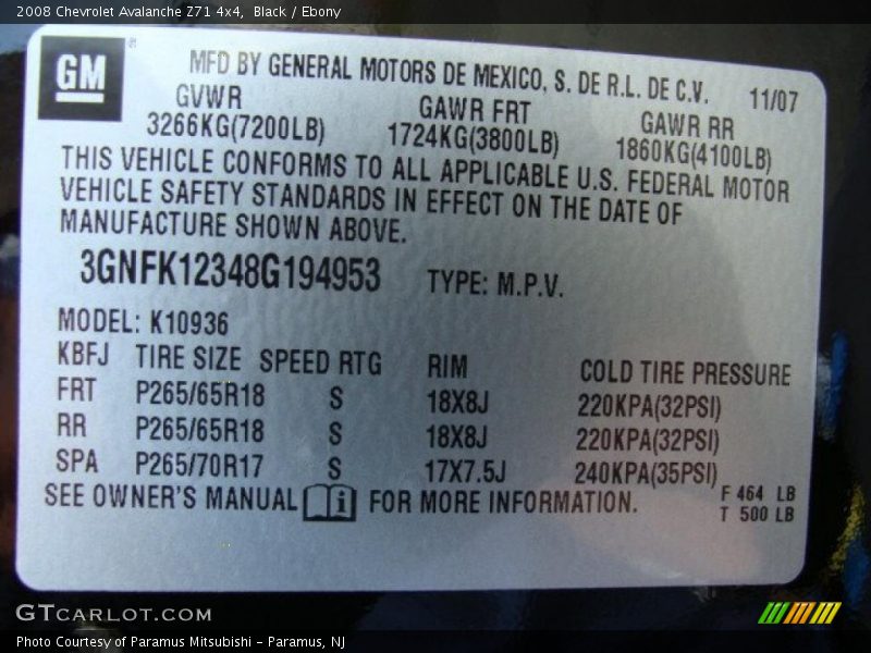 Black / Ebony 2008 Chevrolet Avalanche Z71 4x4