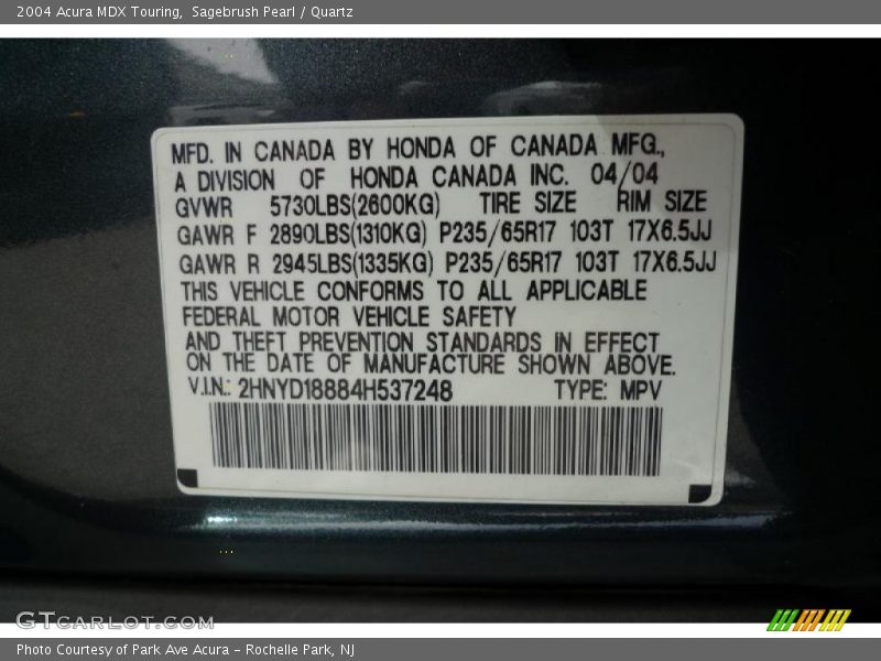 Sagebrush Pearl / Quartz 2004 Acura MDX Touring