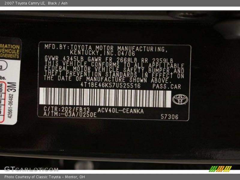 Black / Ash 2007 Toyota Camry LE
