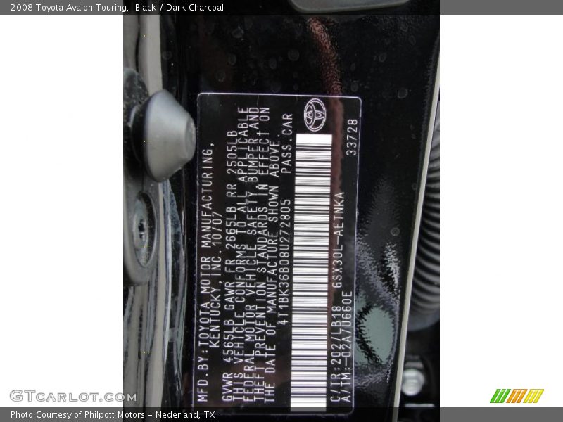 Black / Dark Charcoal 2008 Toyota Avalon Touring
