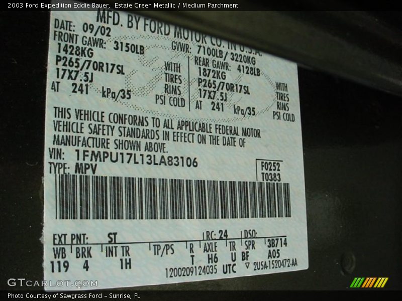 Estate Green Metallic / Medium Parchment 2003 Ford Expedition Eddie Bauer