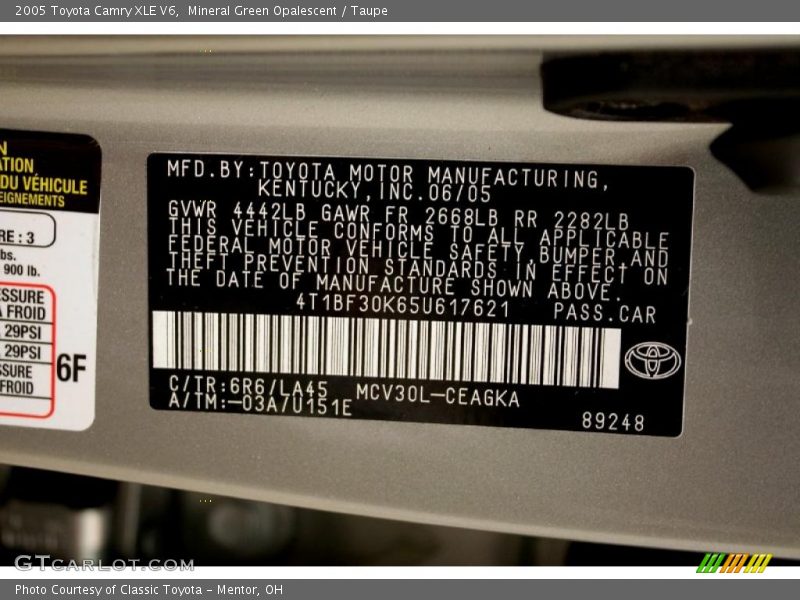 Mineral Green Opalescent / Taupe 2005 Toyota Camry XLE V6