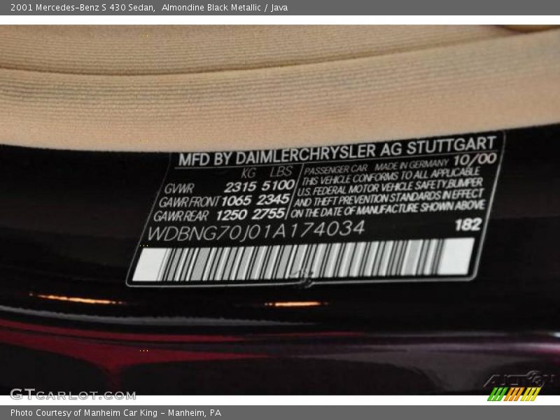 Almondine Black Metallic / Java 2001 Mercedes-Benz S 430 Sedan