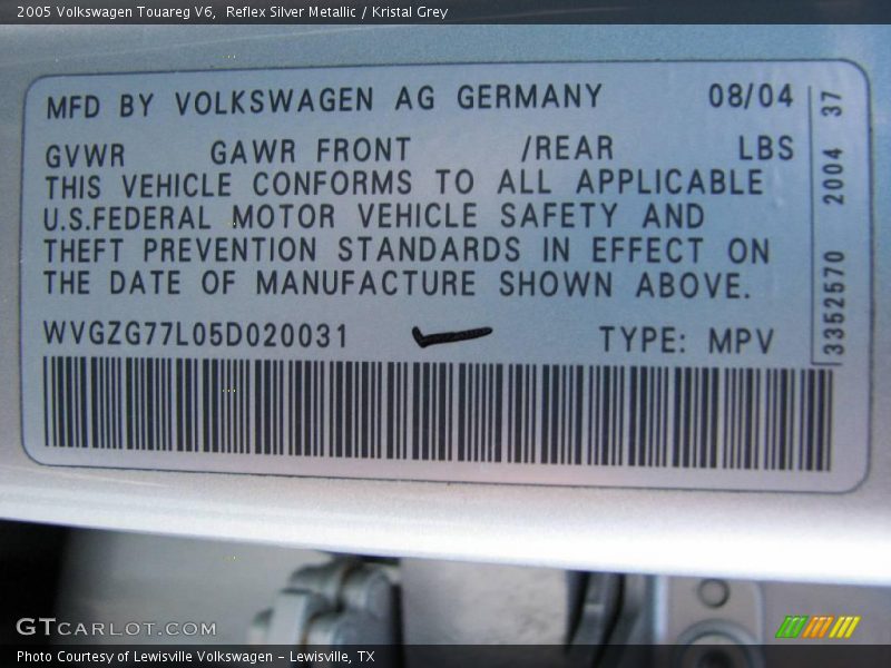 Reflex Silver Metallic / Kristal Grey 2005 Volkswagen Touareg V6