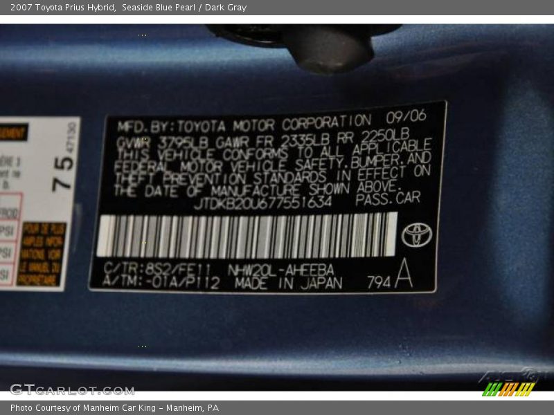 Seaside Blue Pearl / Dark Gray 2007 Toyota Prius Hybrid