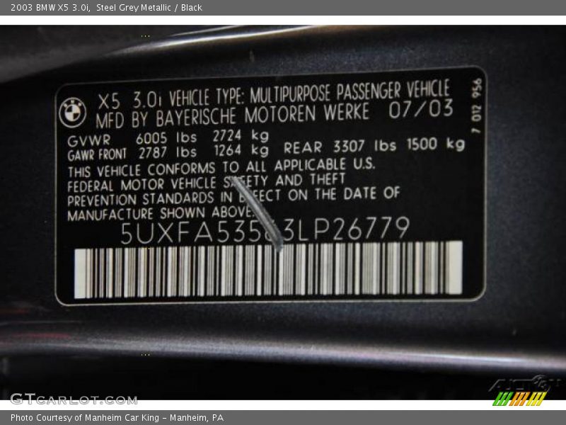 Steel Grey Metallic / Black 2003 BMW X5 3.0i
