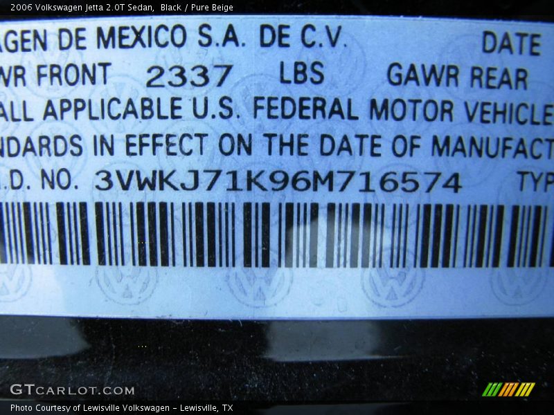 Black / Pure Beige 2006 Volkswagen Jetta 2.0T Sedan