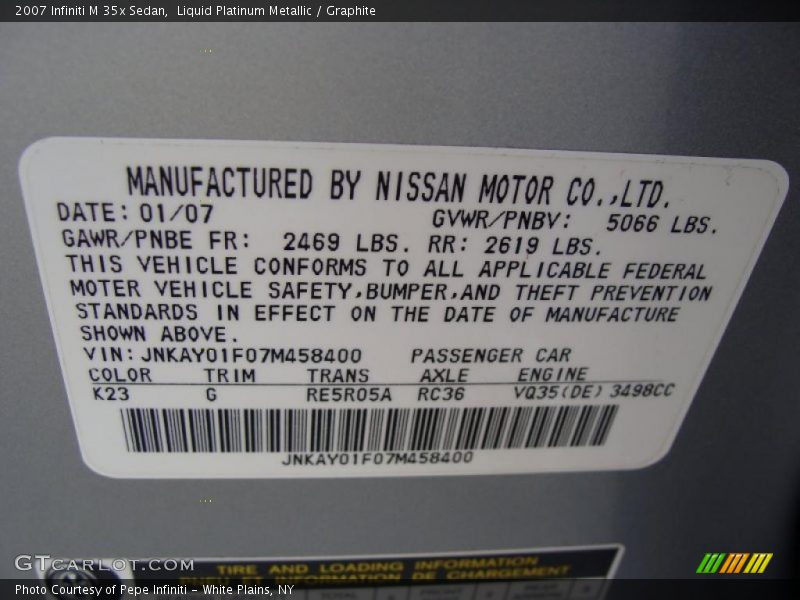 Liquid Platinum Metallic / Graphite 2007 Infiniti M 35x Sedan