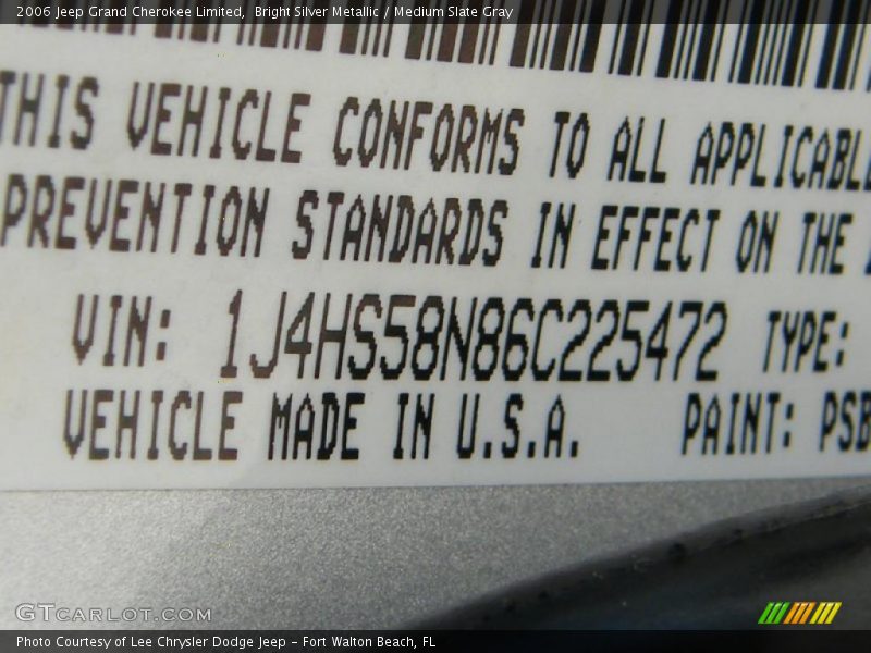 Bright Silver Metallic / Medium Slate Gray 2006 Jeep Grand Cherokee Limited