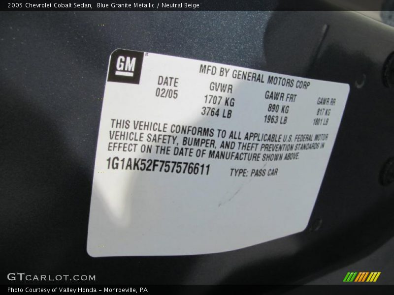 Blue Granite Metallic / Neutral Beige 2005 Chevrolet Cobalt Sedan