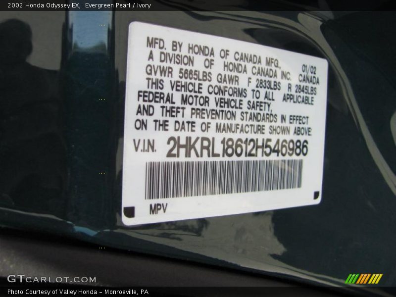 Evergreen Pearl / Ivory 2002 Honda Odyssey EX