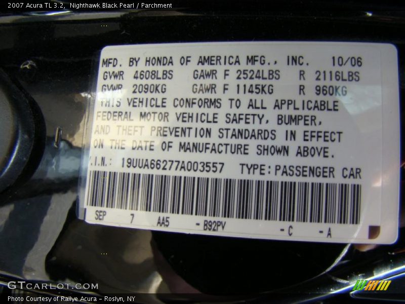 Nighthawk Black Pearl / Parchment 2007 Acura TL 3.2