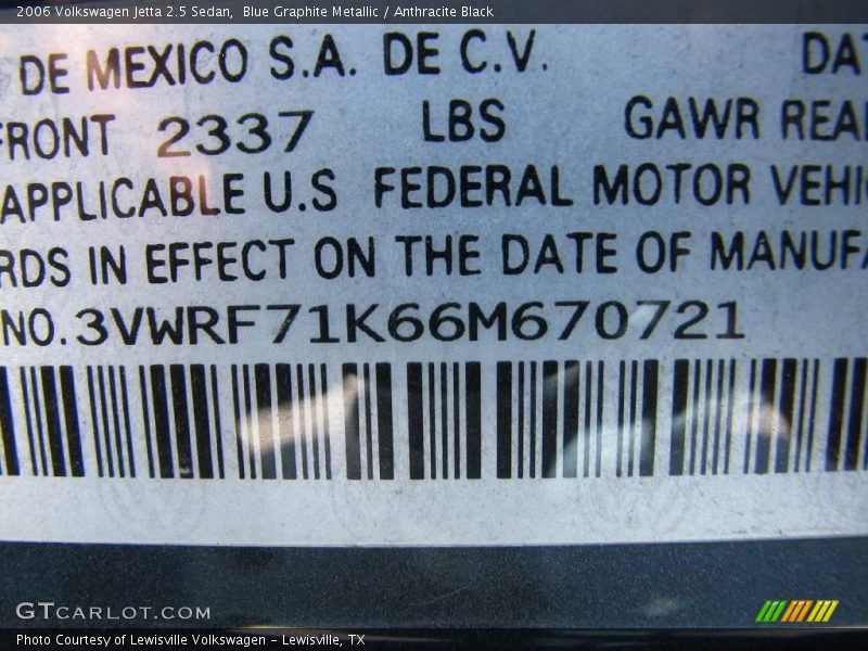 Blue Graphite Metallic / Anthracite Black 2006 Volkswagen Jetta 2.5 Sedan