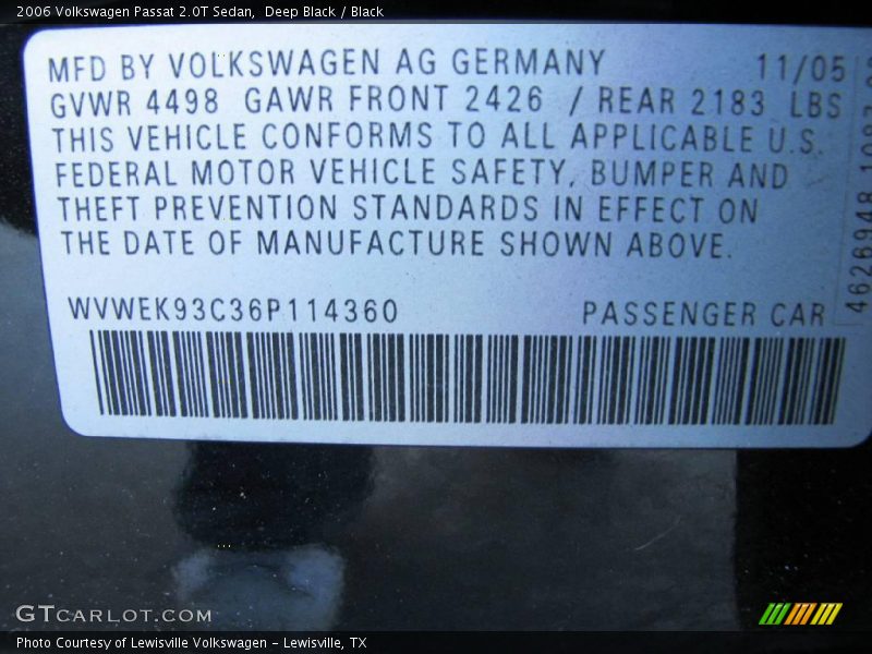 Deep Black / Black 2006 Volkswagen Passat 2.0T Sedan