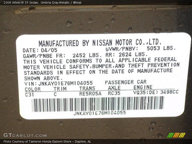 Umbria Gray Metallic / Wheat 2006 Infiniti M 35 Sedan