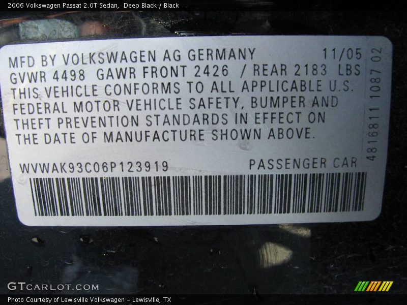Deep Black / Black 2006 Volkswagen Passat 2.0T Sedan