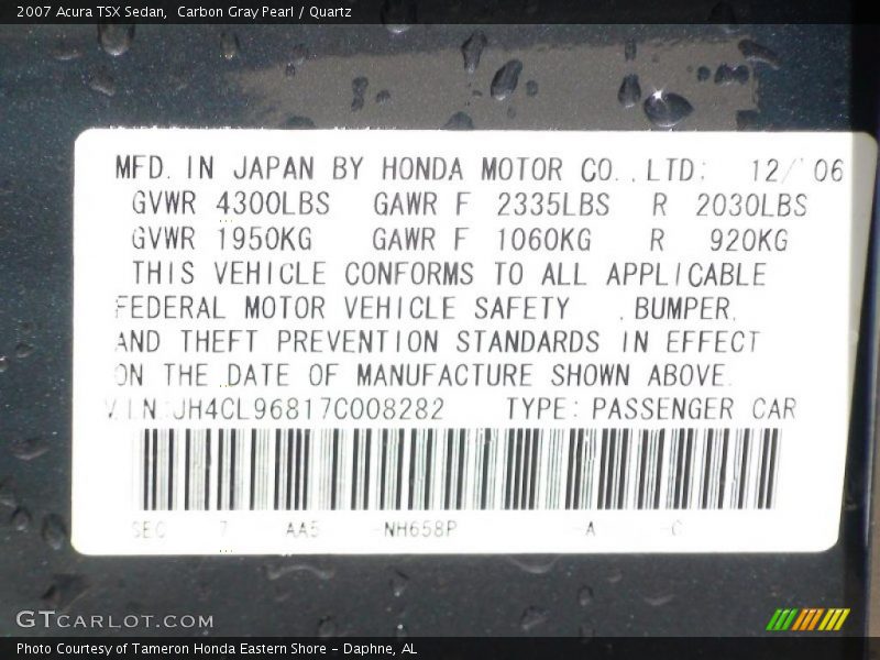 Carbon Gray Pearl / Quartz 2007 Acura TSX Sedan
