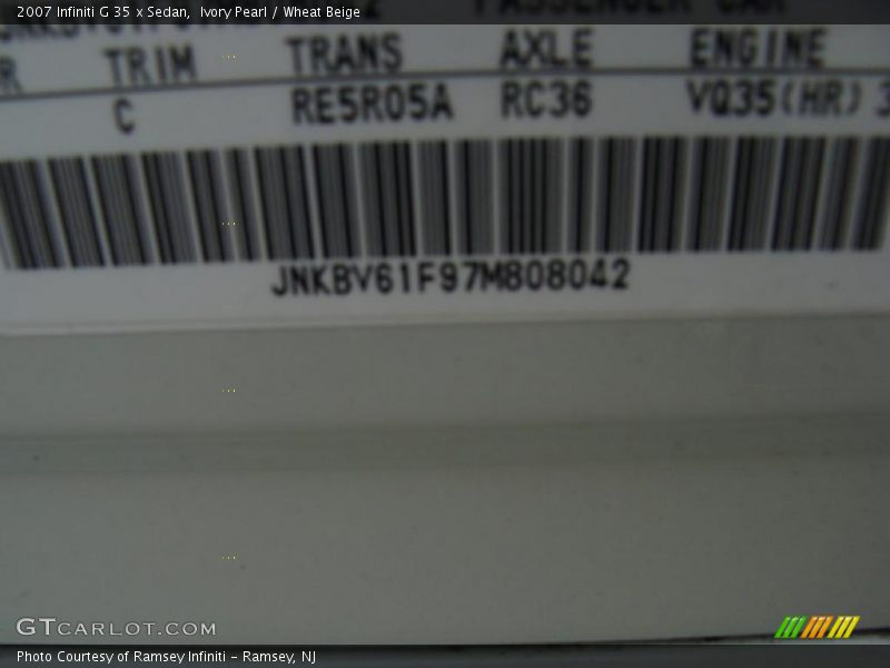 Ivory Pearl / Wheat Beige 2007 Infiniti G 35 x Sedan
