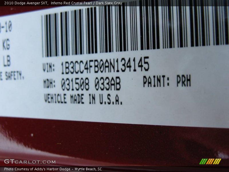 Inferno Red Crystal Pearl / Dark Slate Gray 2010 Dodge Avenger SXT