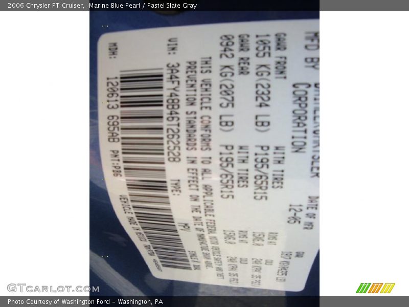 Marine Blue Pearl / Pastel Slate Gray 2006 Chrysler PT Cruiser