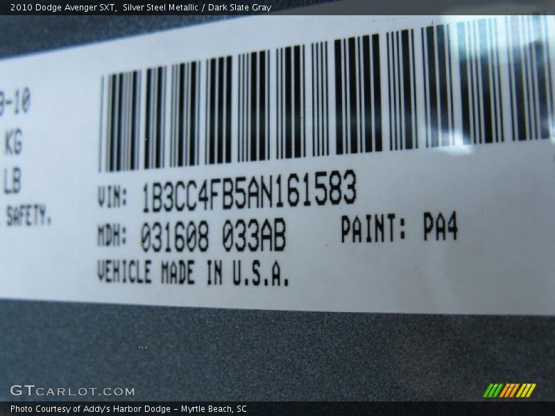 Silver Steel Metallic / Dark Slate Gray 2010 Dodge Avenger SXT