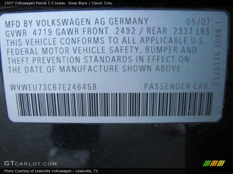 Deep Black / Classic Grey 2007 Volkswagen Passat 3.6 Sedan