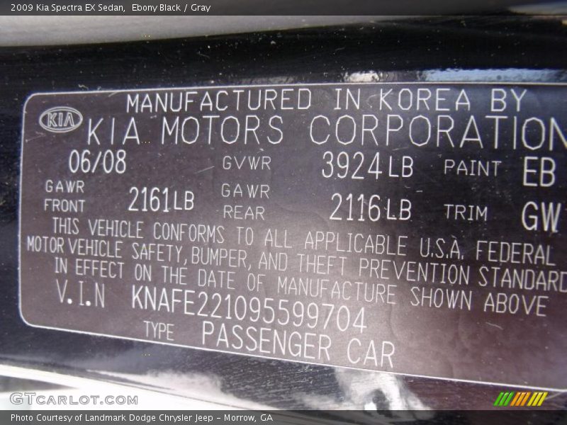 Ebony Black / Gray 2009 Kia Spectra EX Sedan