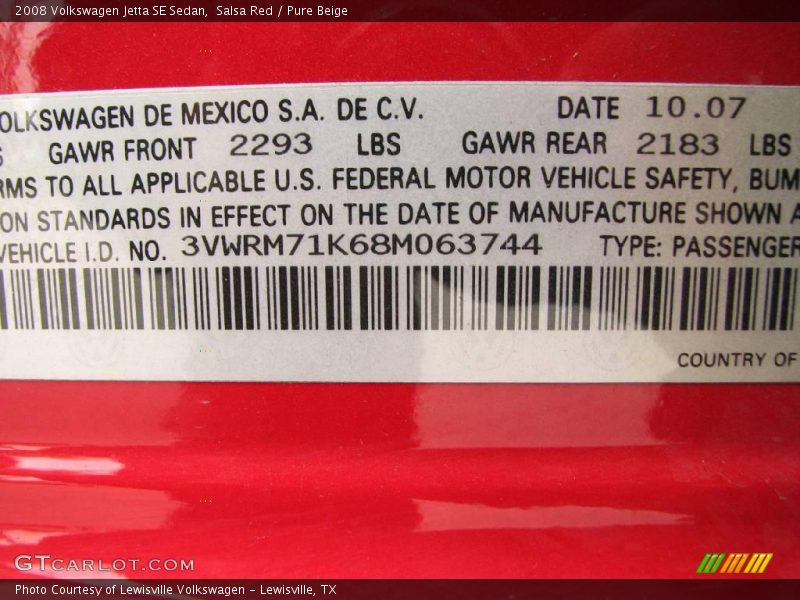 Salsa Red / Pure Beige 2008 Volkswagen Jetta SE Sedan