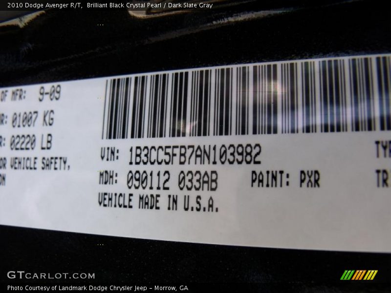 Brilliant Black Crystal Pearl / Dark Slate Gray 2010 Dodge Avenger R/T