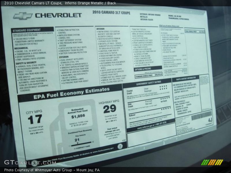 Inferno Orange Metallic / Black 2010 Chevrolet Camaro LT Coupe