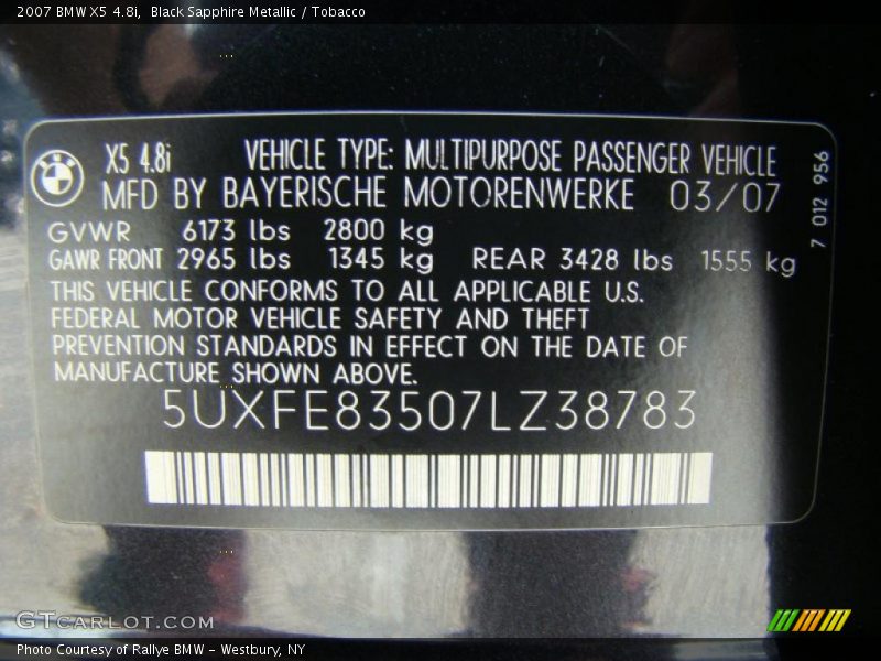 Black Sapphire Metallic / Tobacco 2007 BMW X5 4.8i