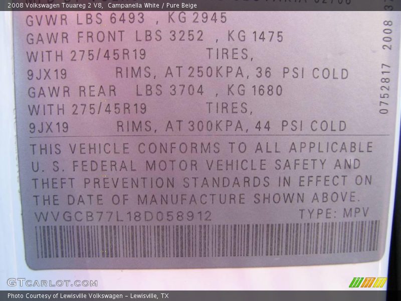 Campanella White / Pure Beige 2008 Volkswagen Touareg 2 V8
