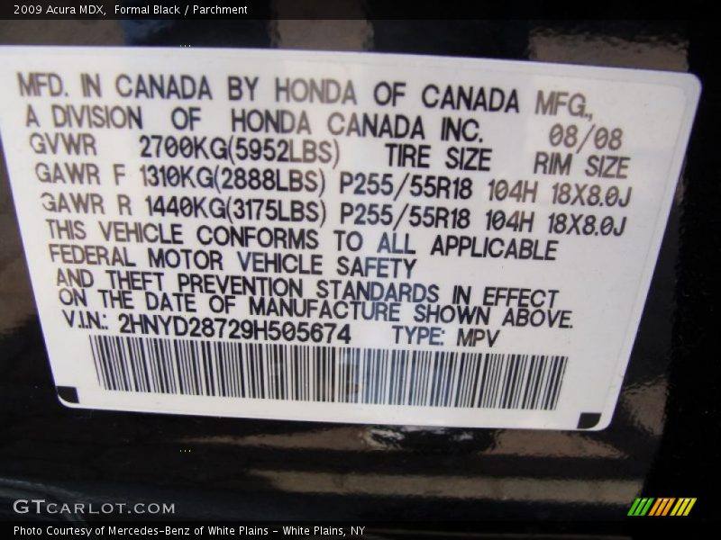 Formal Black / Parchment 2009 Acura MDX
