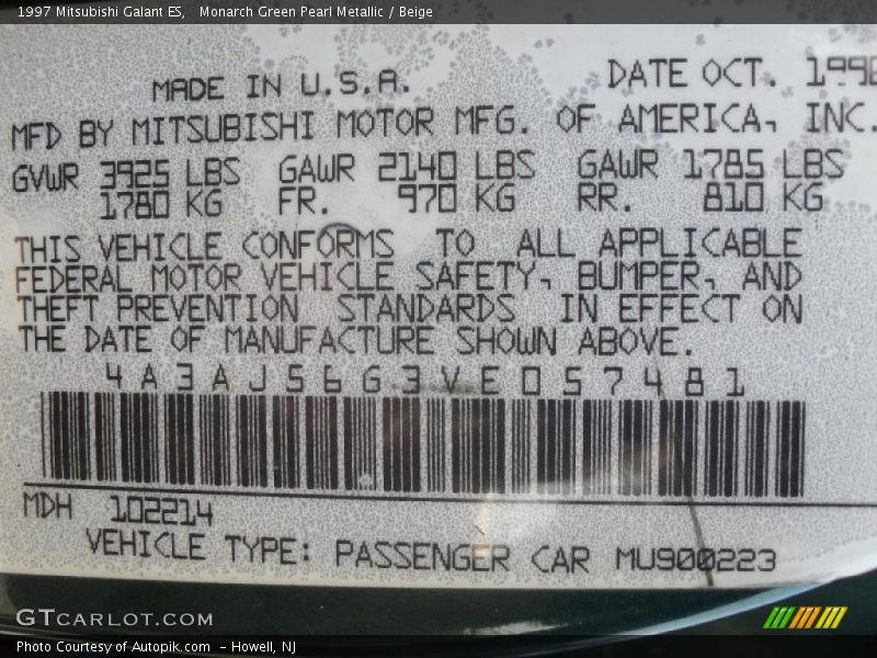  Monarch Green Pearl Metallic / Beige 1997 Mitsubishi Galant ES