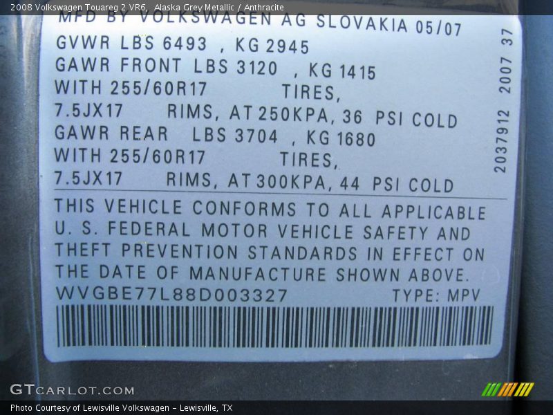 Alaska Grey Metallic / Anthracite 2008 Volkswagen Touareg 2 VR6