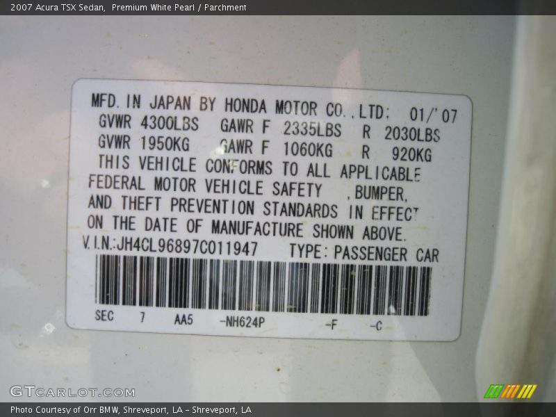 Premium White Pearl / Parchment 2007 Acura TSX Sedan