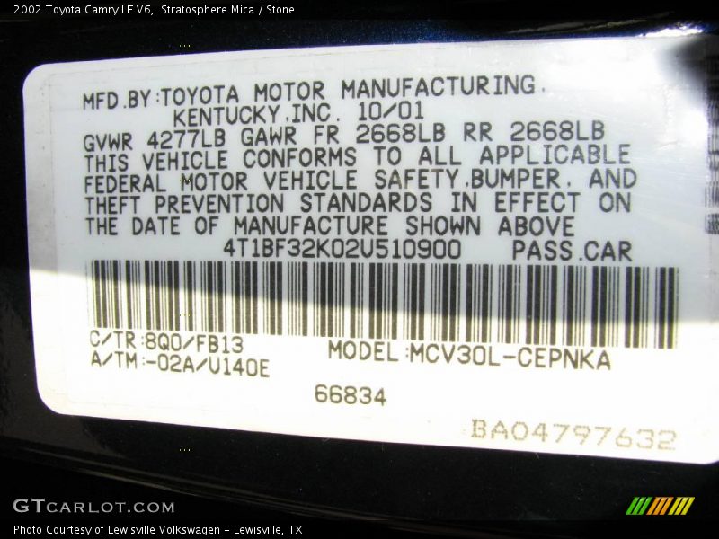 Stratosphere Mica / Stone 2002 Toyota Camry LE V6