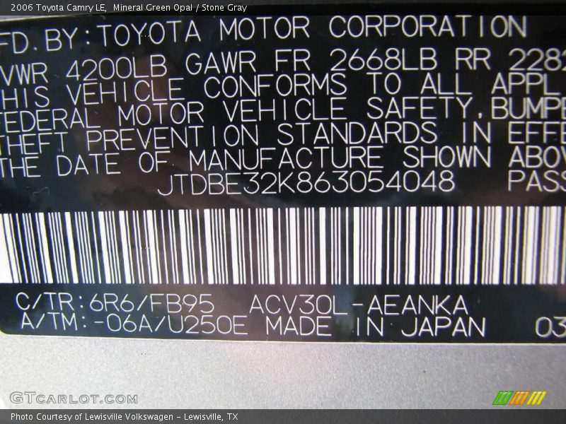 Mineral Green Opal / Stone Gray 2006 Toyota Camry LE