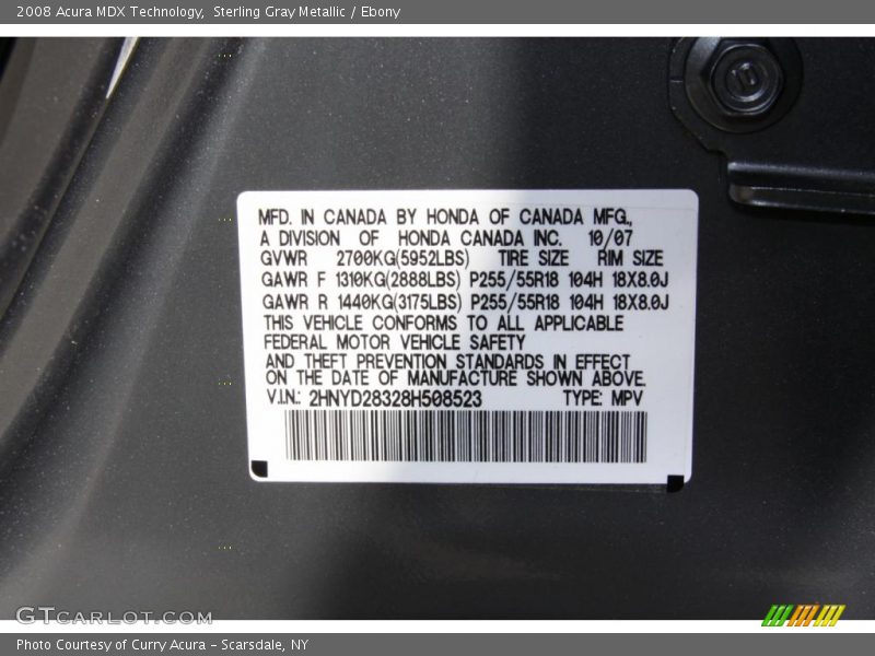 Sterling Gray Metallic / Ebony 2008 Acura MDX Technology