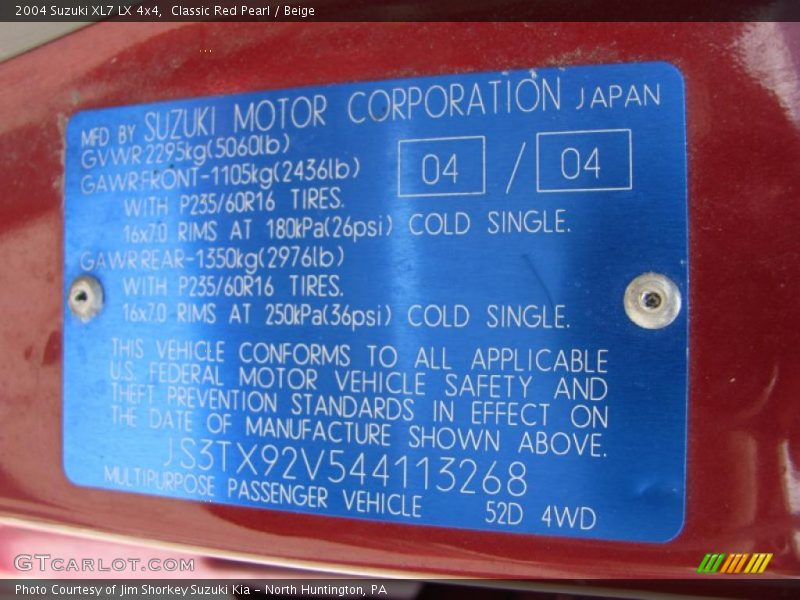 Classic Red Pearl / Beige 2004 Suzuki XL7 LX 4x4