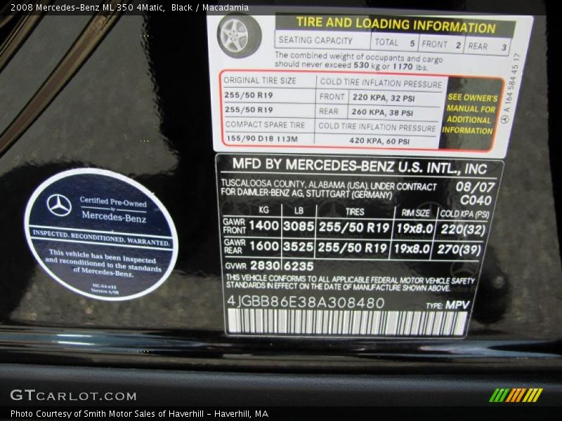 Black / Macadamia 2008 Mercedes-Benz ML 350 4Matic