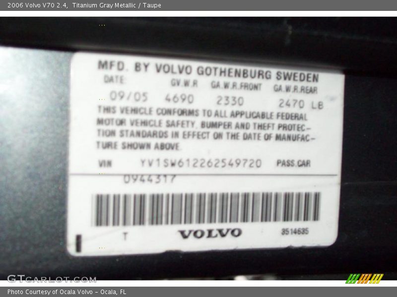 Titanium Gray Metallic / Taupe 2006 Volvo V70 2.4