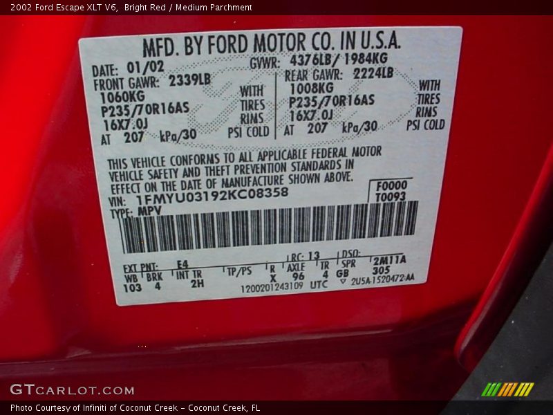 Bright Red / Medium Parchment 2002 Ford Escape XLT V6