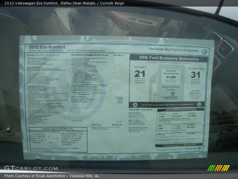 Reflex Silver Metallic / Cornsilk Beige 2010 Volkswagen Eos Komfort
