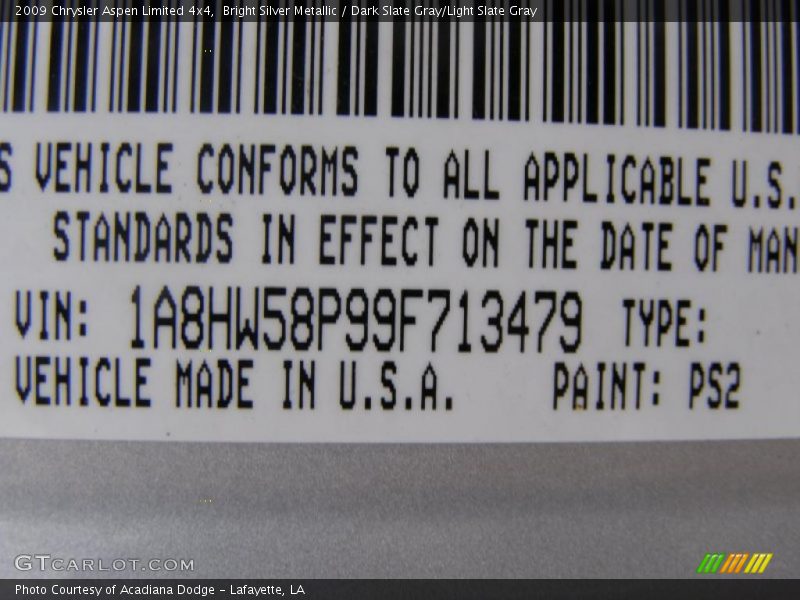 Bright Silver Metallic / Dark Slate Gray/Light Slate Gray 2009 Chrysler Aspen Limited 4x4