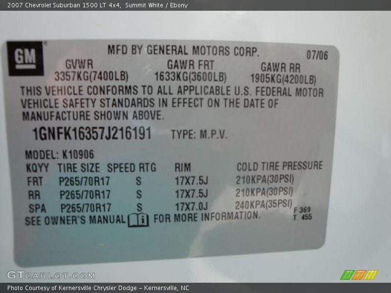 Summit White / Ebony 2007 Chevrolet Suburban 1500 LT 4x4